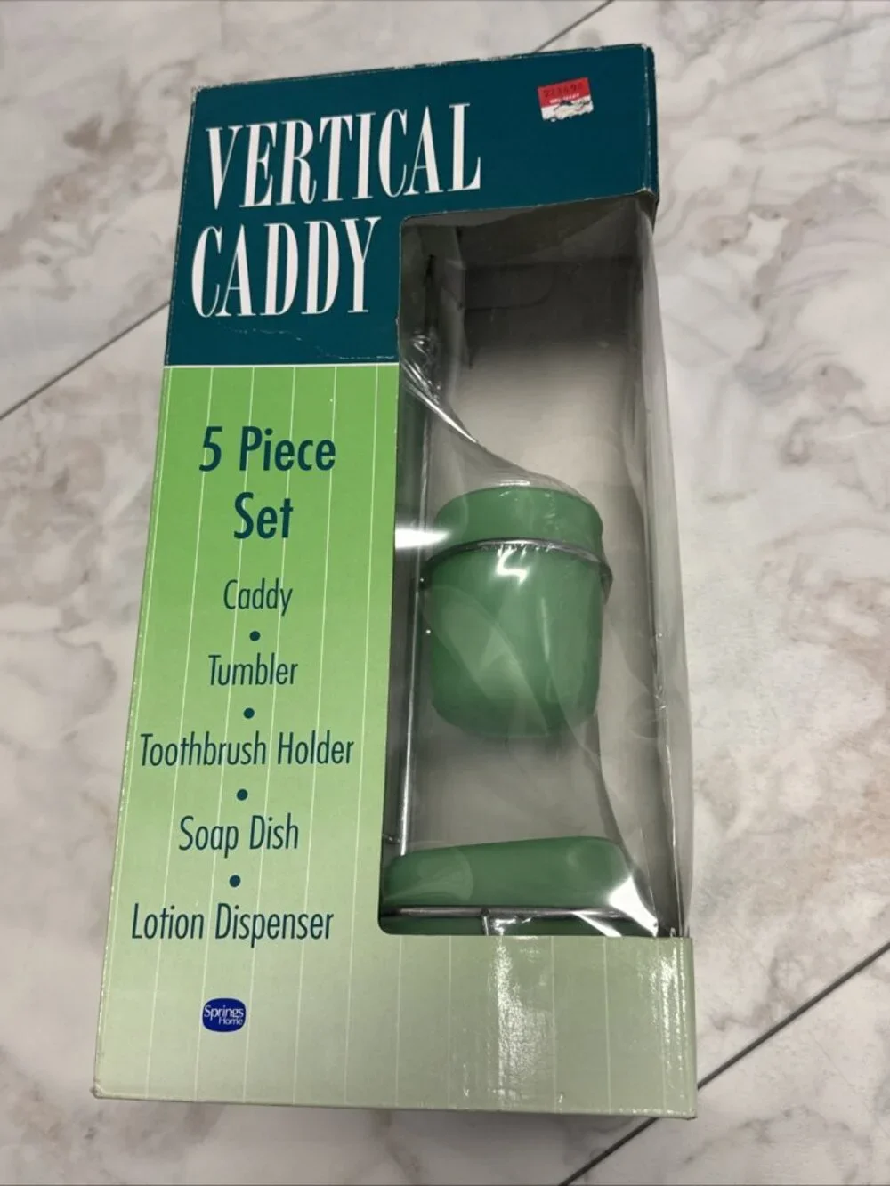 Vintage 90s 5 Piece Bathroom Vertical Caddy Set Green Plastic Chrome Stand NEW